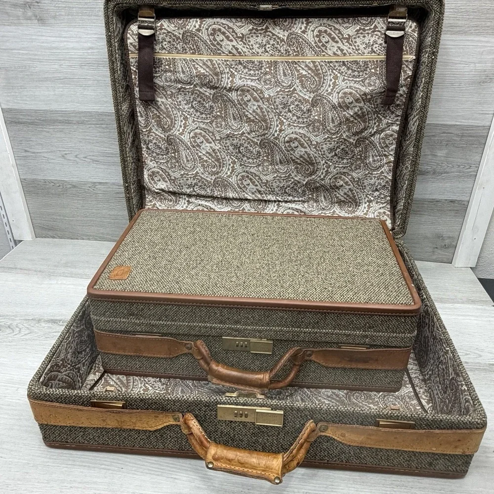 Vintage MCM Hartmann Tweed + Leather 2 Piece Luggage Set 22F005